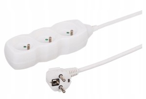 Przedłużacz 3 gniazdowy 1m biały 250V 16A OWY 3x1 mm²