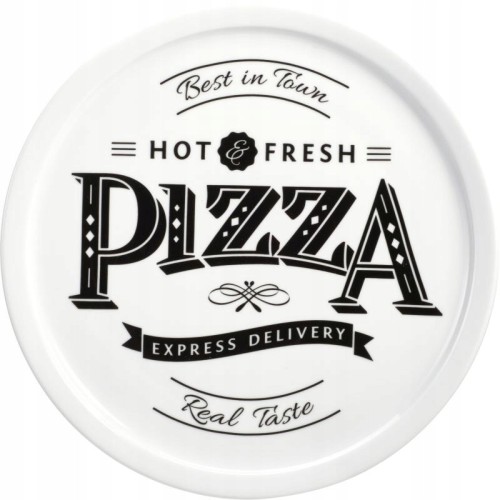Talerz do pizzy ceramiczny obiadowy biały z napisami 30cm 1szt