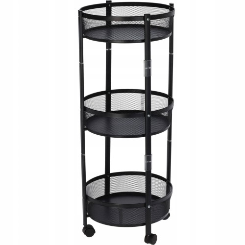 Wózek kuchenny na kółkach mobilny metalowy składany okrągły czarny 37x88cm