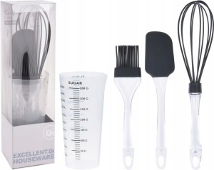 Zestaw do pieczenia ciast 4 elementy kuchenny plastikowy czarny