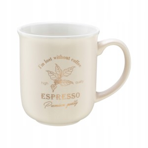 Kubek porcelanowy 380 ml kremowy ze złotym napisem na kawę i herbatę 1 szt.