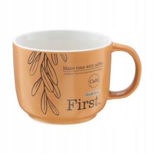 Kubek porcelanowy 400 ml karmelowy z napisami do napojów gorących 1 szt.