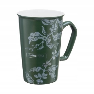 Kubek porcelanowy 420 ml zielony ze srebrnymi gałązkami na napoje 1 szt.