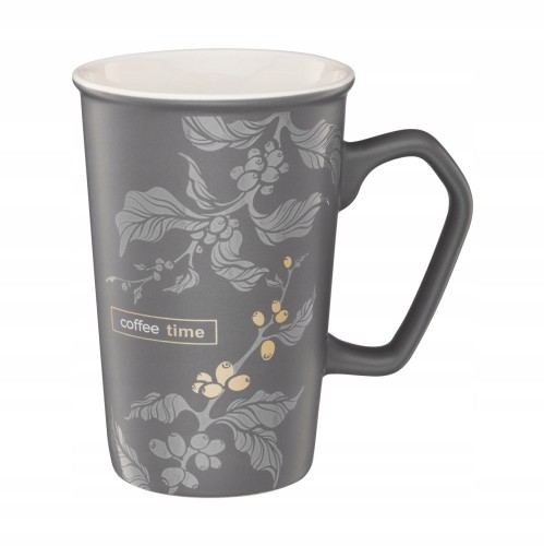 Kubek porcelanowy 420 ml szary ze złotym motywem na napoje gorące 1 szt.
