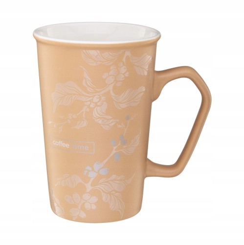 Kubek porcelanowy 420 ml beżowy z motywem kawowca na napoje gorące 1 szt.
