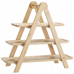 Patera na przekąski ciasta bambusowa trzypoziomowa stojak 39cm 1szt