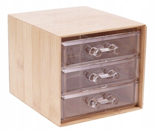 Pojemnik łazienkowy z 3 szufladami bambusowy plastikowy 15x12x10cm 1szt