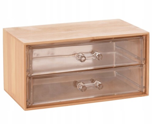 Pojemnik łazienkowy z 2 szufladami bambusowy plastikowy 18x11x9cm 1szt