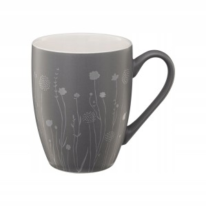 Kubek porcelanowy szary 340ml z tłoczeniem polnych kwiatów do napojów 1 szt
