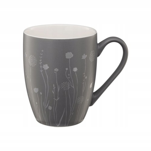 Kubek porcelanowy szary 340ml z tłoczeniem polnych kwiatów do napojów 1 szt