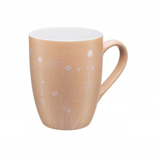 Kubek porcelanowy beżowy 340 ml z tłoczeniem polnych kwiatów 1 szt.