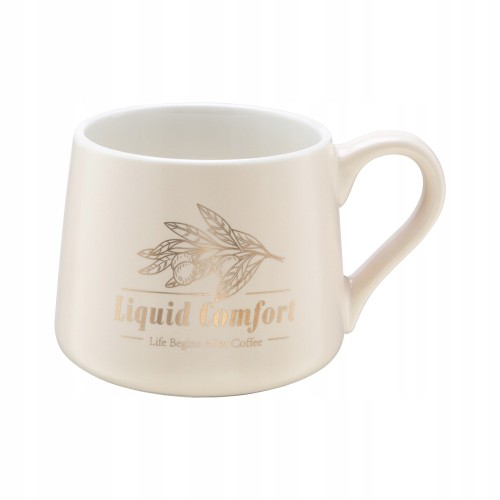 Kubek porcelanowy beżowy 340 ml na kawę ze złotymi akcentami 1 szt.