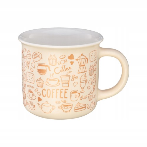 Kubek z porcelany 355 ml kremowy z tłoczeniami do kawy i herbaty 1 szt.
