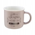 Kubek z porcelany 380ml beżowy z brązowym napisem do kawy i herbaty 1 szt.