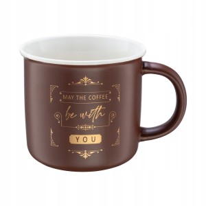 Kubek z porcelany 380 ml brązowy ze złotym napisem do kawy i herbaty 1 szt.