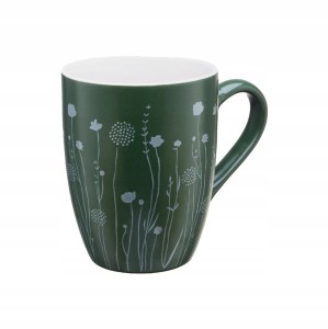 Kubek porcelanowy 340ml zielony z tłoczeniem kwiatów na herbatę 1 szt.