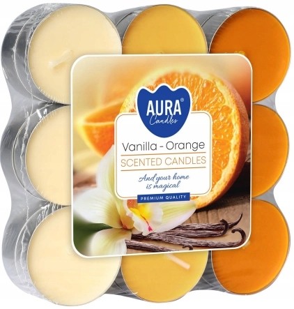 Świeczki podgrzewacze tealight parafinowe Wanilia Pomarańcza 18szt Aura