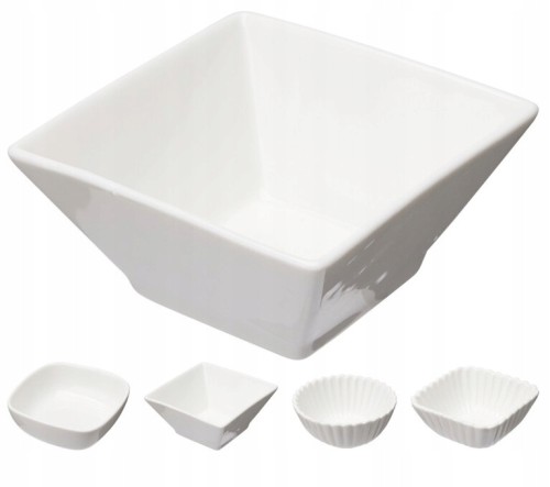 Zestaw 6 miseczek na przekąski dipy ceramiczne białe różne wzory 125ml