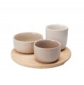 Zestaw 3 miseczek ceramicznych do serwowania z okrągłą tacą bambusową