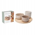 Zestaw 3 miseczek ceramicznych do serwowania z okrągłą tacą bambusową