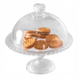 Patera szklana na nóżce z kloszem okrągła elegancka 1szt