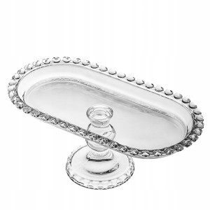 Patera szklana na nóżce owalna kryształowa transparentna 25x13cm 1szt