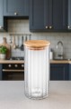 Pojemnik szklany ryflowany z bambusową pokrywą na kawę makaron 1400ml 1szt