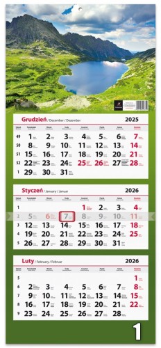 Kalendarz ścienny 2026 trójdzielny różne wzory duży 71cm 1szt