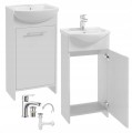 Szafka łazienkowa z umywalką biała z wydłużoną baterią chrom i syfonem 84x45cm Frigo