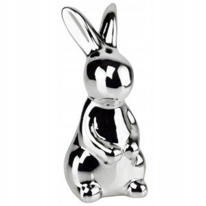 Figurka ceramiczna królik srebrny lustrzany 6x12 cm wielkanocny 1 szt.