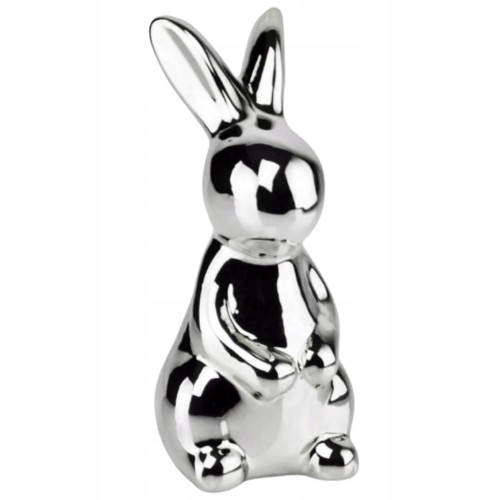 Figurka ceramiczna królik srebrny lustrzany 6x12 cm wielkanocny 1 szt.