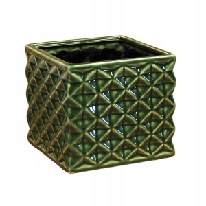 Osłonka kwadratowa zielona ceramiczna 14 cm doniczka na kwiaty 1 szt.