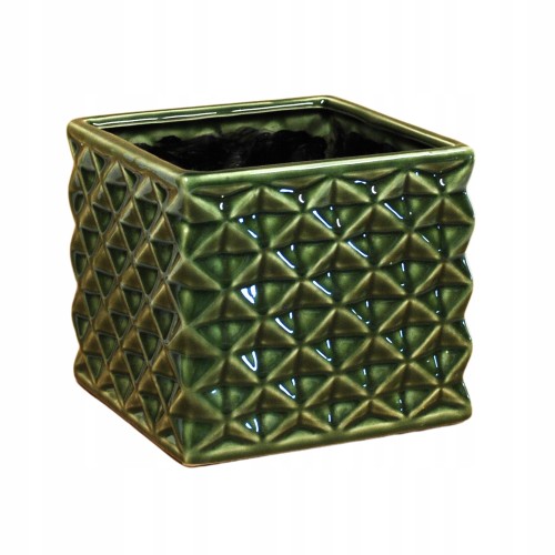Osłonka kwadratowa zielona ceramiczna 14 cm doniczka na kwiaty 1 szt.