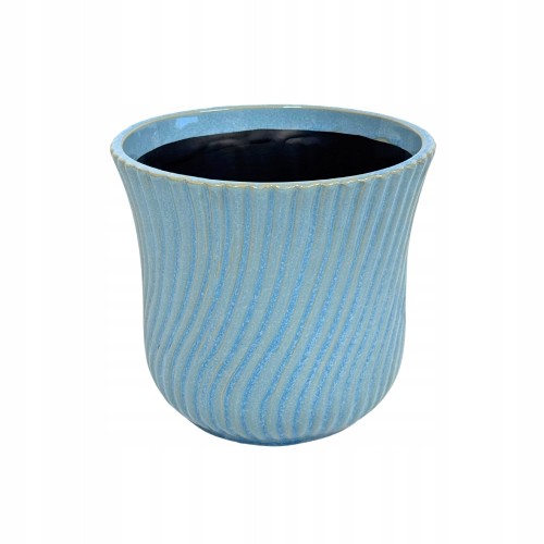 Osłonka ceramiczna na kwiatki 14 cm doniczka niebieska w prążki 1 szt.