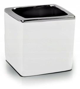 Osłonka ceramiczna kwadratowa 9x9 cm biało-srebrna szkliwiona 1 szt.