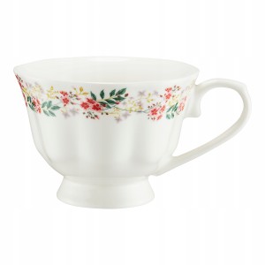 Kubek porcelanowy biały w kwiatowe wzory w kształcie filiżanki 340ml 1 szt.