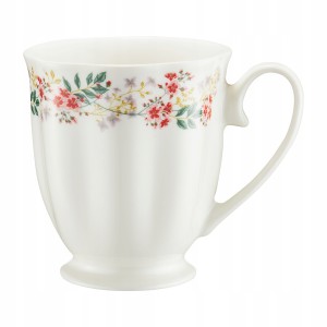 Kubek porcelanowy 300 ml biały w kwiatowy wzór na stopce elegancki 1 szt.