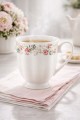 Kubek porcelanowy 300 ml biały w kwiatowy wzór na stopce elegancki 1 szt.