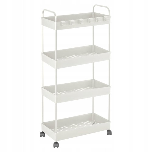 Regał łazienkowy na kółkach cztery poziomy metalowy stelaż biały 96cm