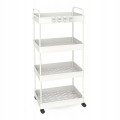 Regał łazienkowy na kółkach cztery poziomy metalowy stelaż biały 96cm