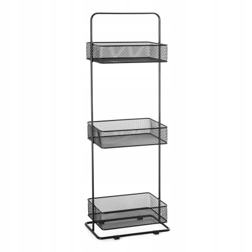 Regał łazienkowy metalowy trzy poziomy czarny koszyki 75,5cm