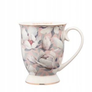 Kubek porcelanowy na stopce kwiaty elegancki Dla Niej różowy 320ml 1szt