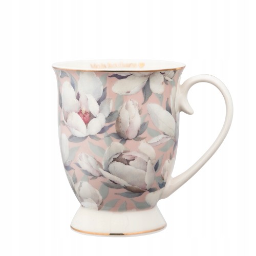 Kubek porcelanowy na stopce kwiaty elegancki Dla Niej różowy 320ml 1szt