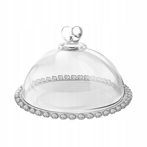 Patera szklana z kloszem okrągła elegancka serca Love 19,5cm 1szt