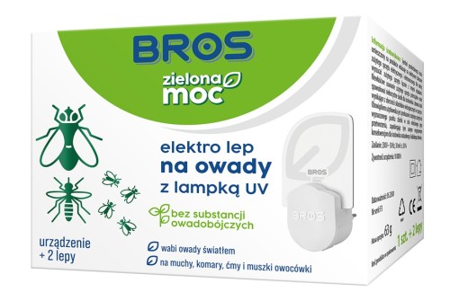 Bros Zielona Moc elektro lep na owady z lampką UV urządzenie + 2 wkłady