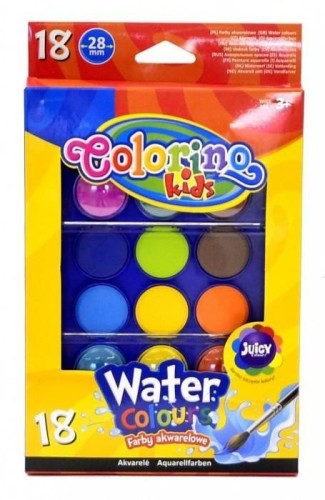 Colorino Farby akwarelowe wodne 18 kolorów w zestawie z 2 pędzelkami 1 szt.