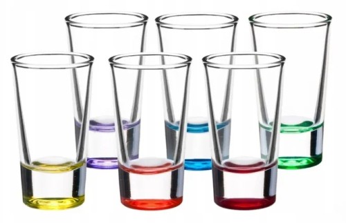 Kieliszki szklane z kolorowym dnem zestaw 6 sztuk w opakowaniu 28 ml