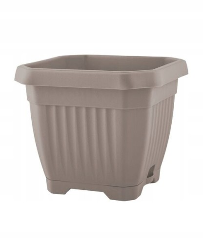 Doniczka z podstawką 25x25 cm beżowa plastikowa na taras balkon 1 szt. Octagon