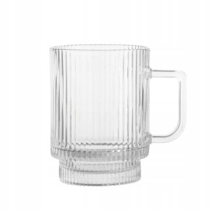 Kubek szklany prosty do kawy latte ryflowany 300ml 1szt Selena