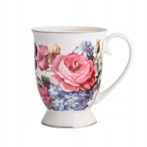 Kubek porcelanowy biały w róże na stopce elegancki 320ml 1szt Róża